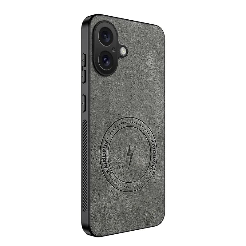 WANLONFENG For iPhone 17 Magnetic Case  SD1 Series Nappa Texture PC TPU Phone Cover - Grey - 1