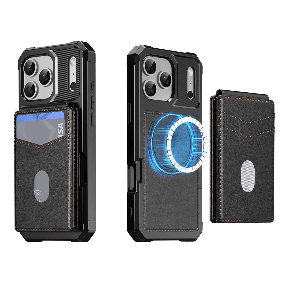 For iPhone 17 Pro Magnetic Case Detachable Card Slot Kickstand Leather + TPU Phone Cover - Black - 2