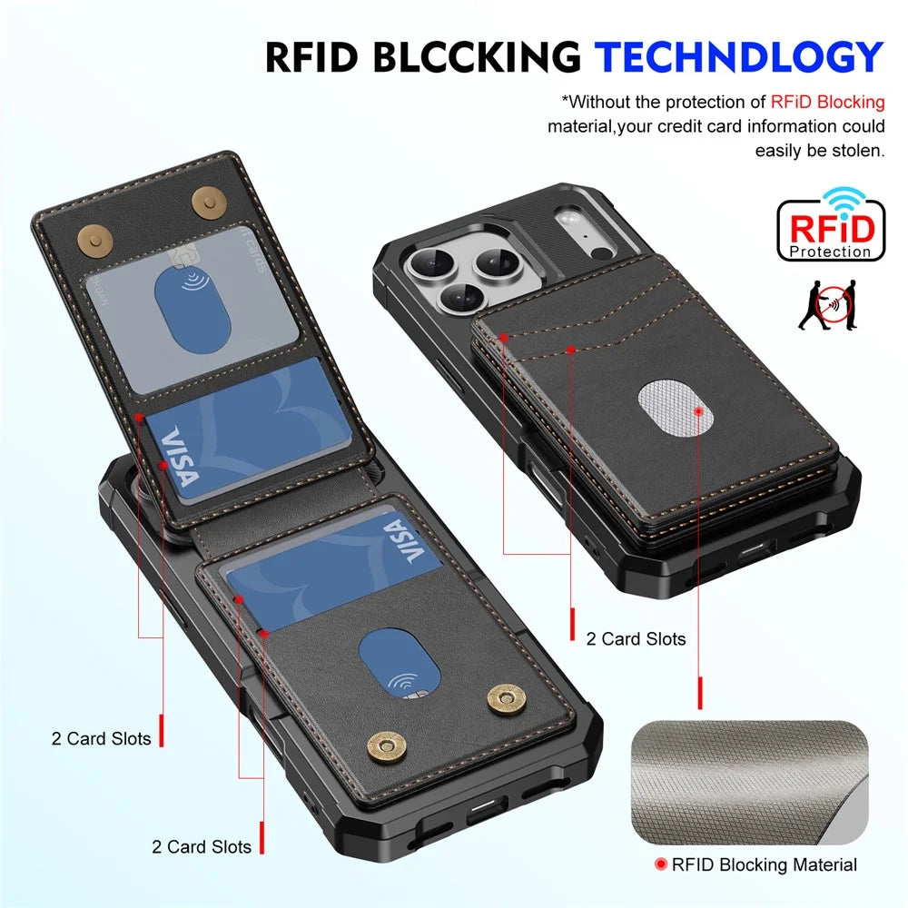 For iPhone 17 Pro Magnetic Case Detachable Card Slot Kickstand Leather + TPU Phone Cover - Black - 3