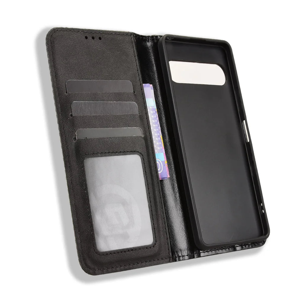 For Sony Xperia 10 VII Leather Case Wallet Stand Retro Texture Phone Cover - Black - 5