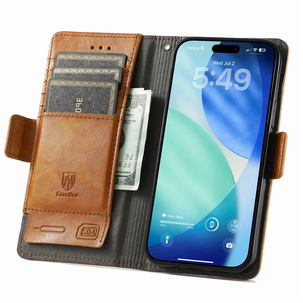 CASENEO For iPhone 18 Pro Max / 17 Pro Max Phone Cases PU Leather Cover Stand with RFID Blocking Wallet - Khaki - 2