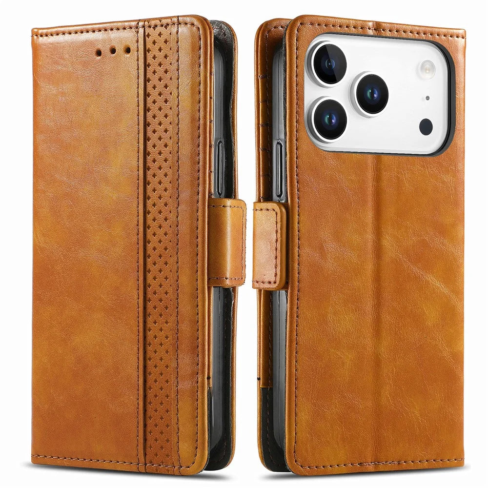 CASENEO For iPhone 18 Pro / 17 Pro Phone Cases PU Leather Cover Stand with RFID Blocking Wallet - Khaki - 1
