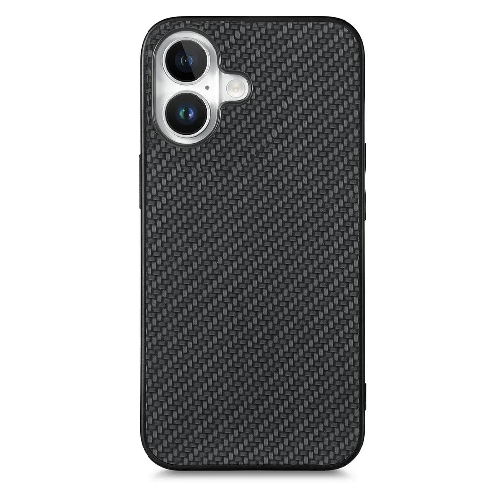 For iPhone 16 Case Carbon Fiber Texture PU Leather + PC + TPU Phone Cover - Black - 2