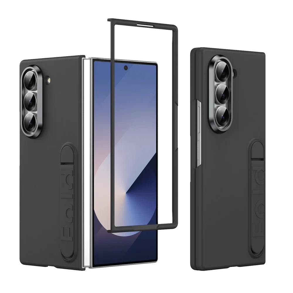 For Samsung Galaxy Z Fold6 5G Phone Case Kickstand PC Cover with Tempered Glass Screen Protector - Black - 2