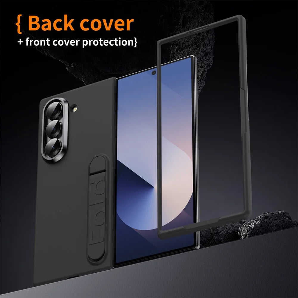 For Samsung Galaxy Z Fold6 5G Phone Case Kickstand PC Cover with Tempered Glass Screen Protector - Black - 4