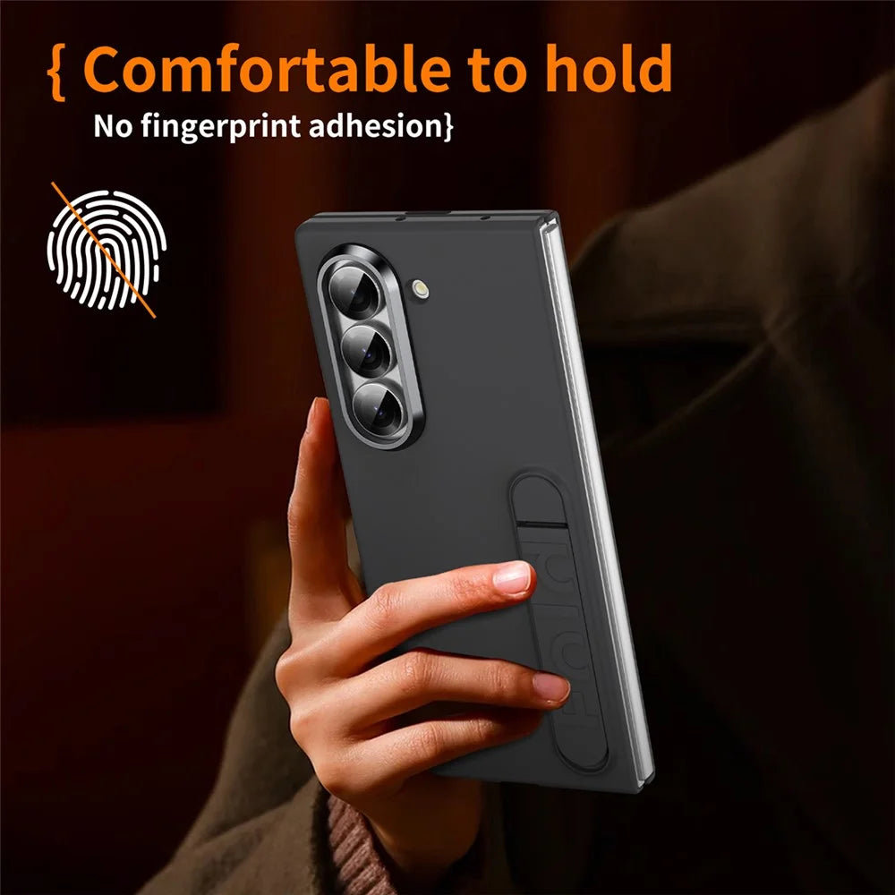 For Samsung Galaxy Z Fold6 5G Phone Case Kickstand PC Cover with Tempered Glass Screen Protector - Black - 5