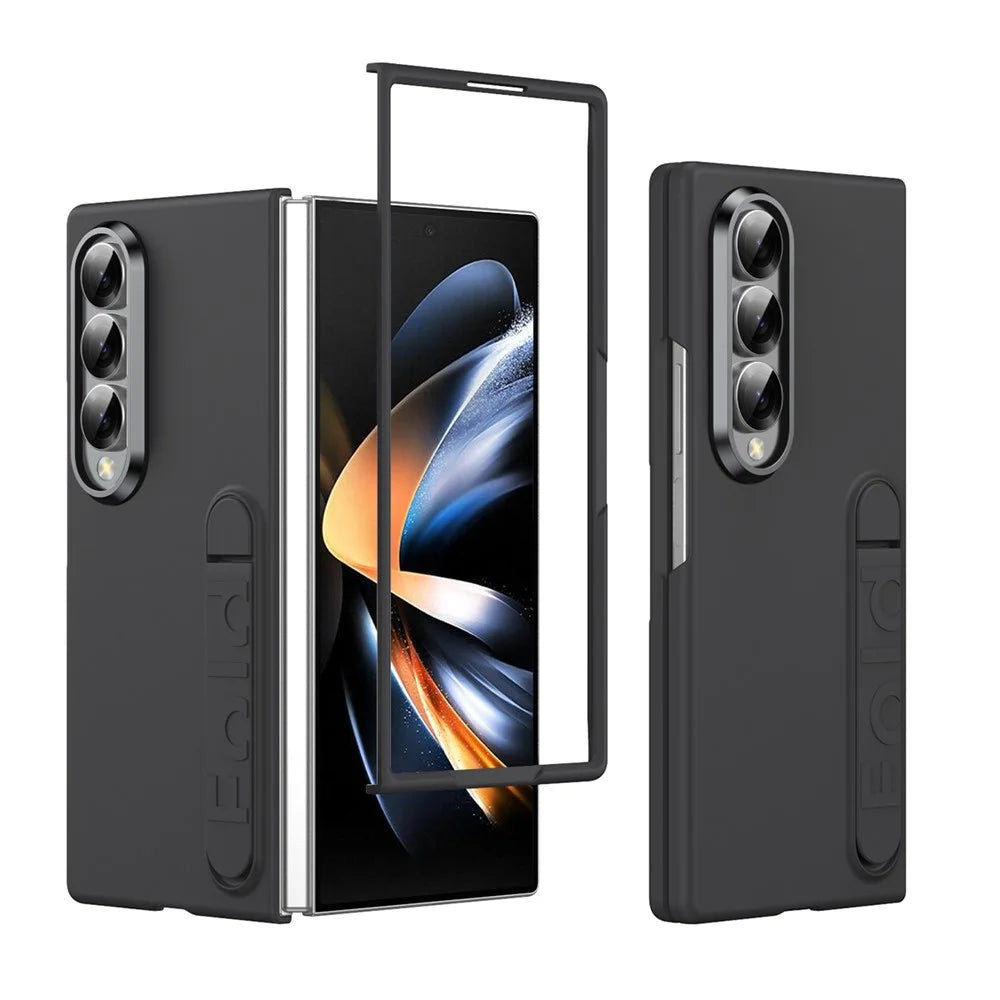 For Samsung Galaxy Z Fold3 5G Phone Case Kickstand PC Cover with Tempered Glass Screen Protector - Black - 2