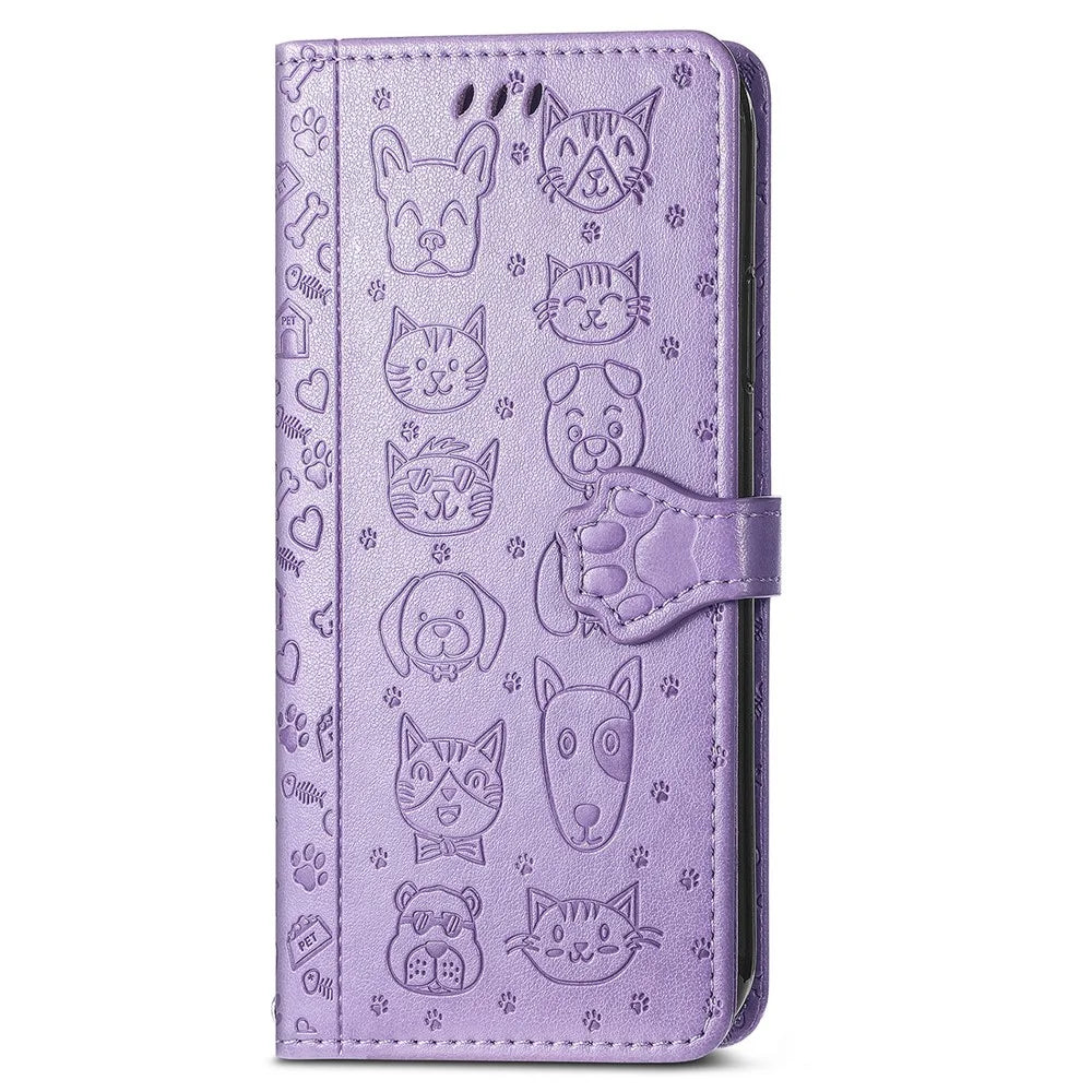 For iPhone 17 Pro Case Flip Wallet Leather Phone Cover with Cute Cat Dog Pattern - Light Purple - 5