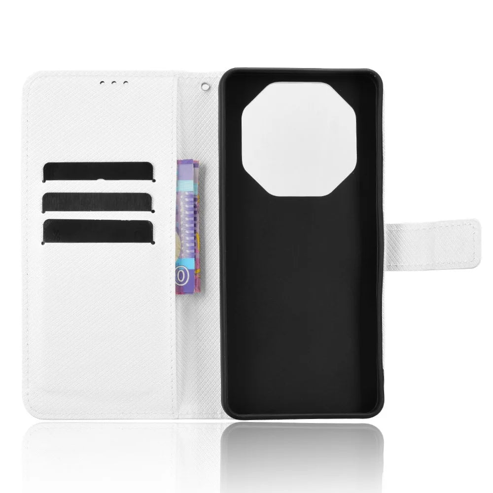 For Blackview Shark 6 / Oscal Tiger 8 Leather Wallet Case with Strap Diamond Texture Phone Cover - White - 2
