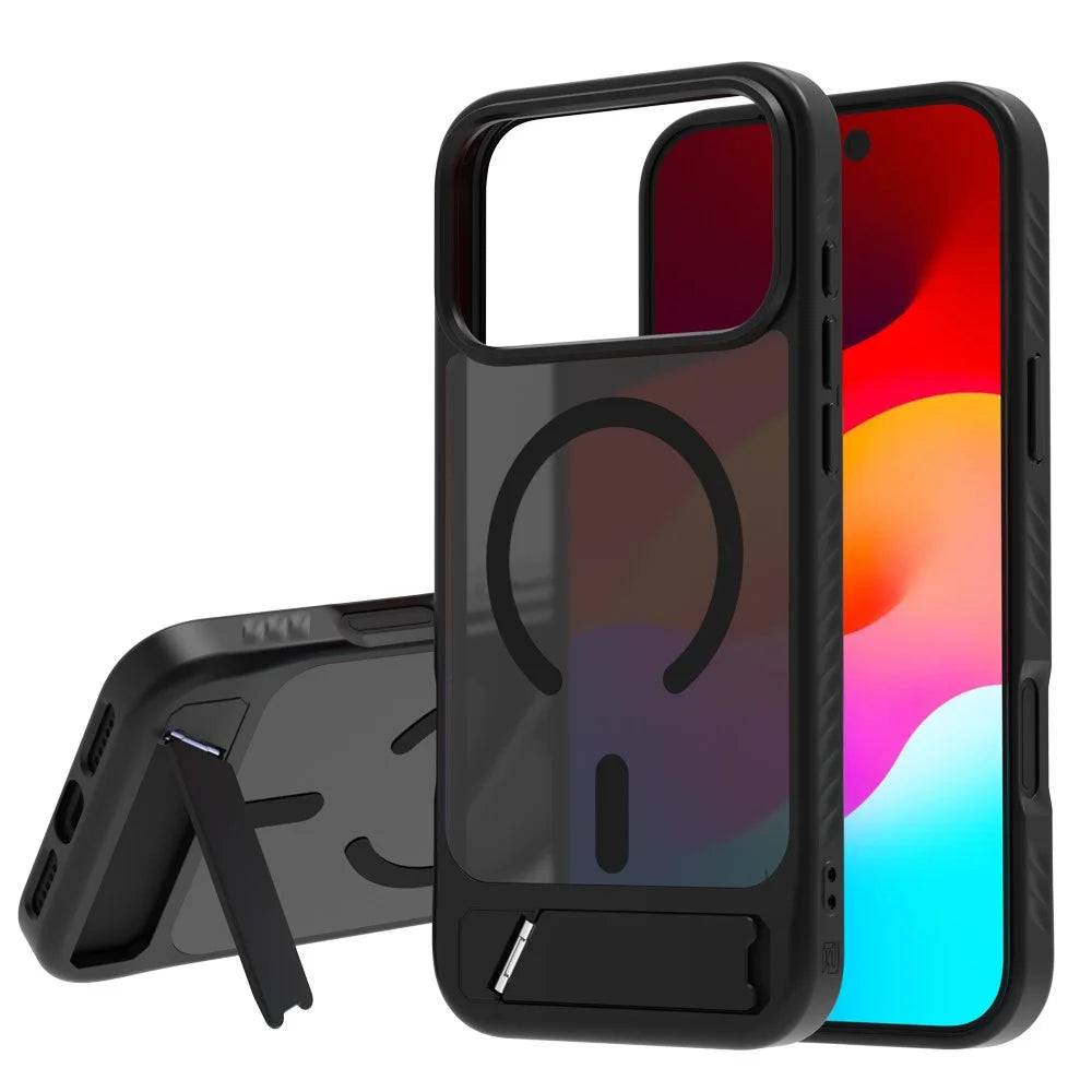 LEREACH Le-Chic Series for iPhone 17 Pro Case TPU + PC Kickstand Phone Cover Compatible with MagSafe - Black - 1