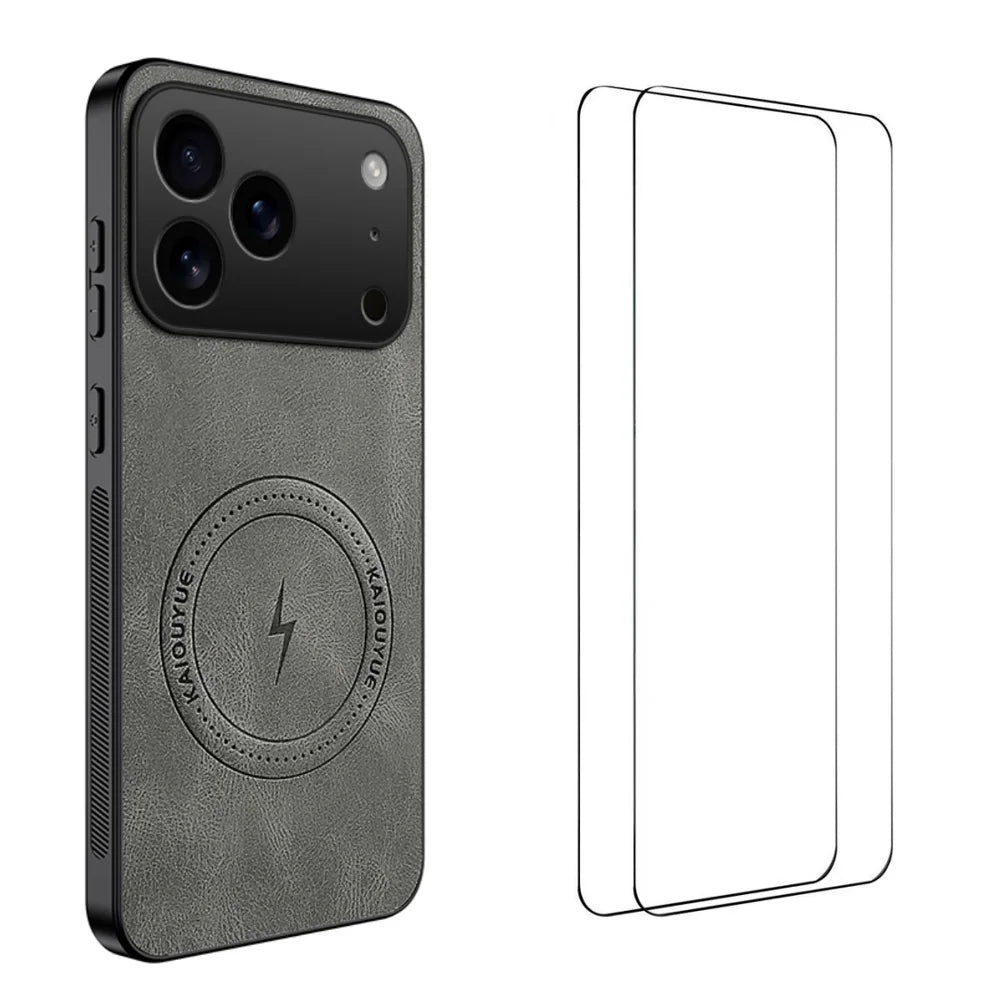 WANLONFENG For iPhone 17 Pro Magnetic Case  SD Series PC TPU Phone Cover with 2Pcs Screen Film - Grey - 1