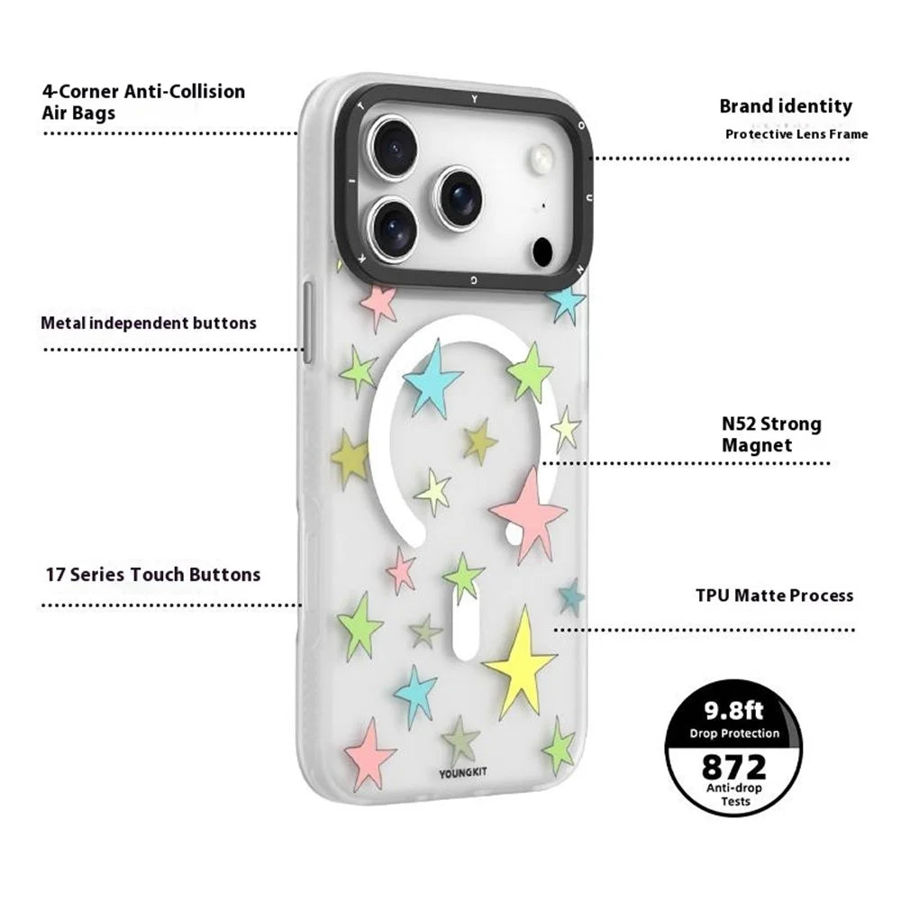 YOUNGKIT Sweetheart Story Series For iPhone 17 Pro Magnetic Case IMD Shockproof TPU Phone Back Cover - Star Wishes - 6