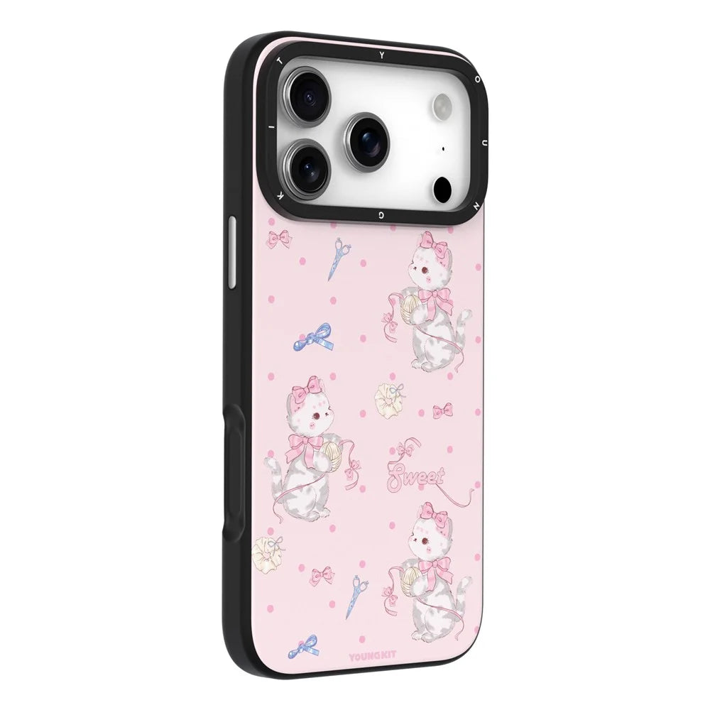 YOUNGKIT Cute Moments Series For iPhone 17 Pro Max Magnetic Case IMD Shockproof TPU Phone Back Cover - Pink Sugar Kitten - 2