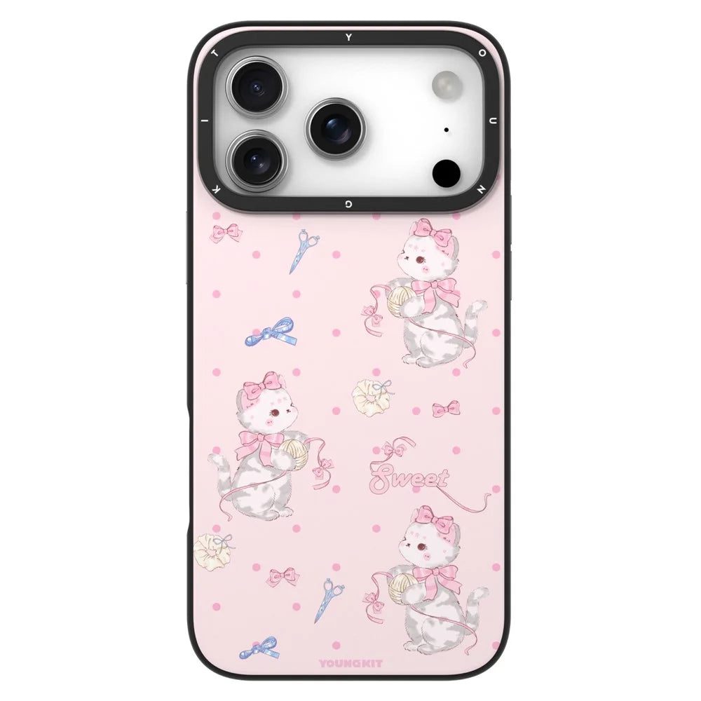 YOUNGKIT Cute Moments Series For iPhone 17 Pro Magnetic Case IMD Shockproof TPU Phone Back Cover - Pink Sugar Kitten - 1