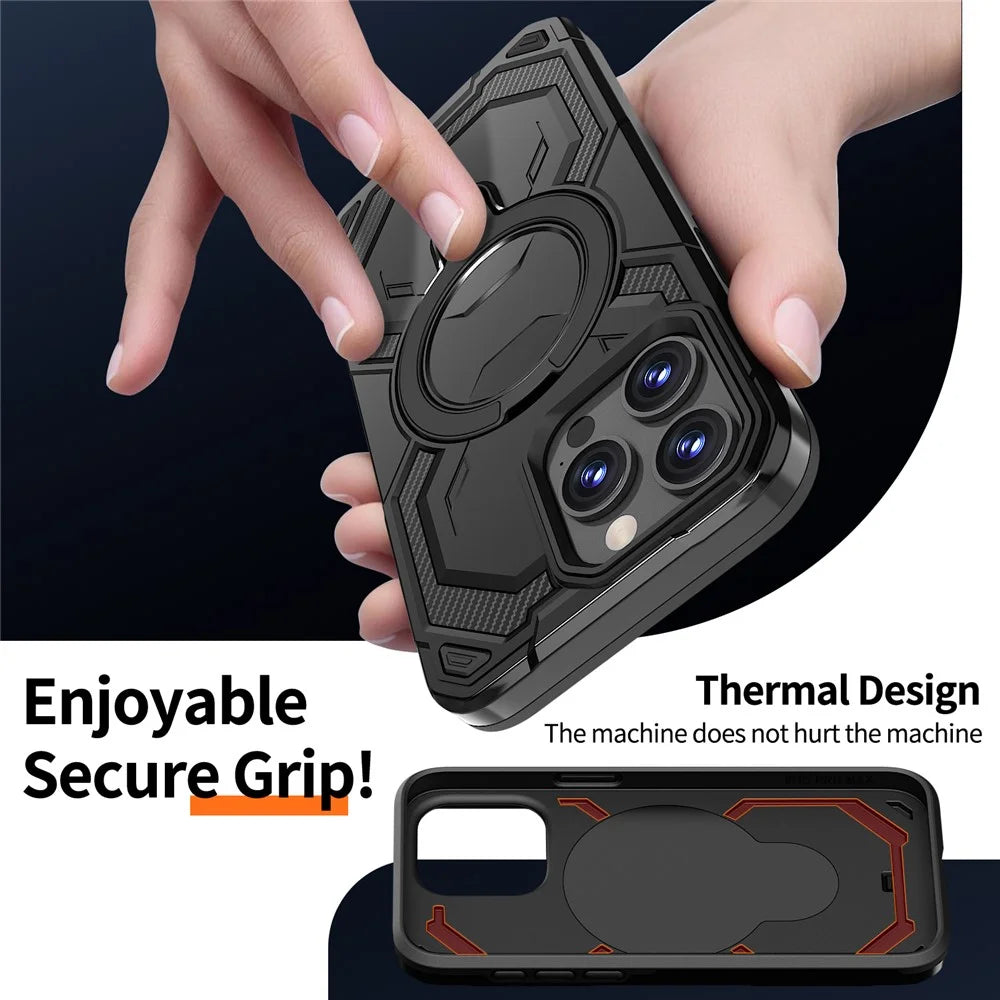 For iPhone 14 Pro Magnetic Case Ring Kickstand PC + TPU Hybrid Phone Cover - Black - 4
