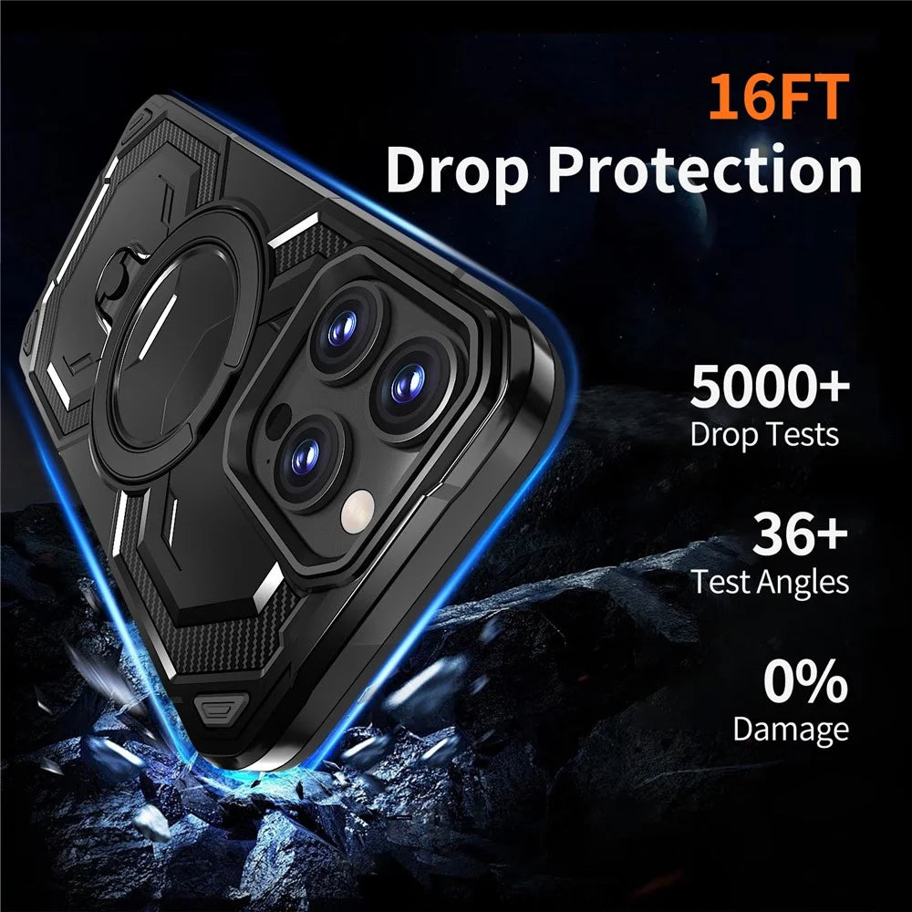 For iPhone 14 Pro Magnetic Case Ring Kickstand PC + TPU Hybrid Phone Cover - Black - 5