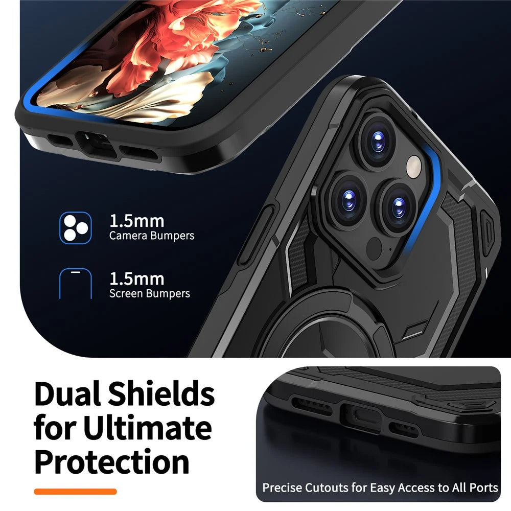 For iPhone 14 Pro Magnetic Case Ring Kickstand PC + TPU Hybrid Phone Cover - Black - 7