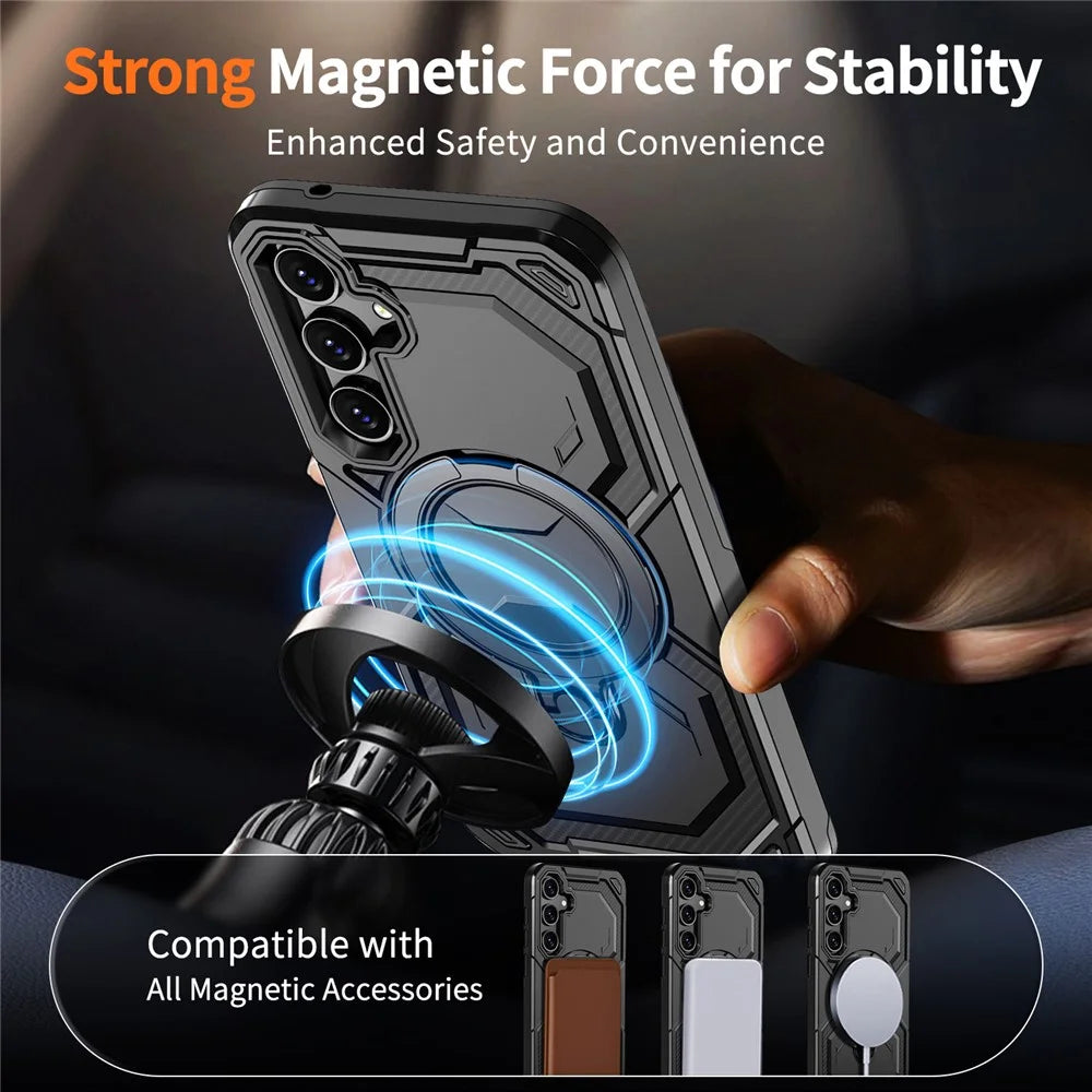 For Samsung Galaxy A35 5G Magnetic Case Ring Kickstand PC + TPU Hybrid Phone Cover - Black - 3