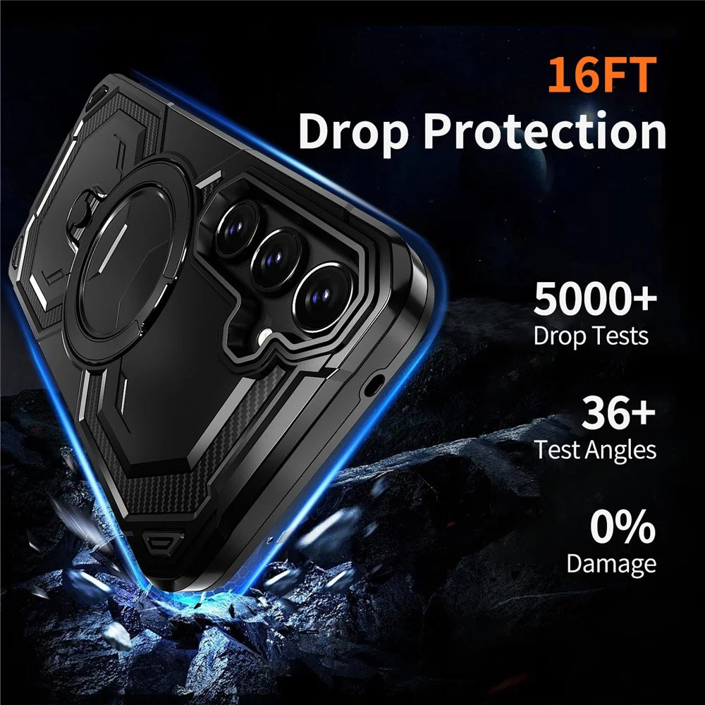 For Samsung Galaxy A35 5G Magnetic Case Ring Kickstand PC + TPU Hybrid Phone Cover - Black - 6