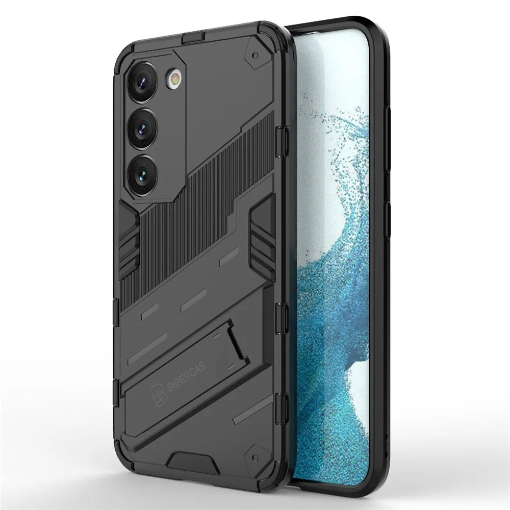 Cell Phone Case for Samsung Galaxy S23+, Kickstand Hard PC + Soft TPU Anti-drop Hybrid Protective Cover - Black - 1