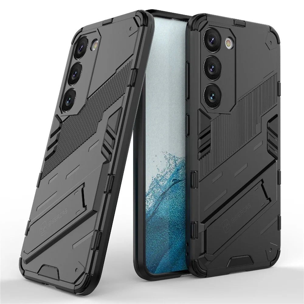 Cell Phone Case for Samsung Galaxy S23+, Kickstand Hard PC + Soft TPU Anti-drop Hybrid Protective Cover - Black - 2