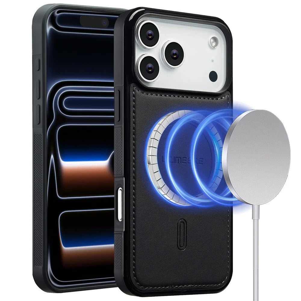 LC.IMEEKE L6 For iPhone 17 Pro Max Case PU Leather Coated PC TPU Phone Cover Compatible with MagSafe - - Black - 1