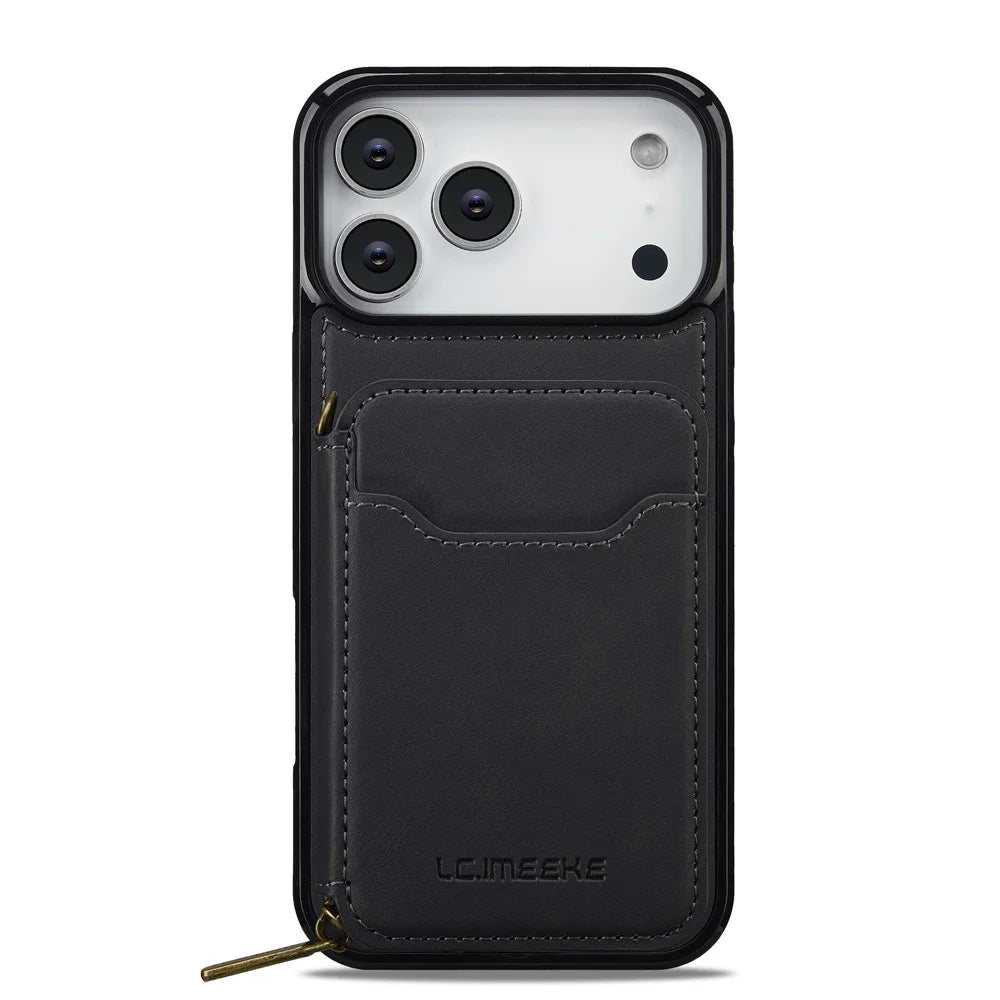 LC.IMEEKE L6 For iPhone 17 Pro Max Case PU Leather Coated PC TPU Phone Cover Compatible with MagSafe - - Black - 2