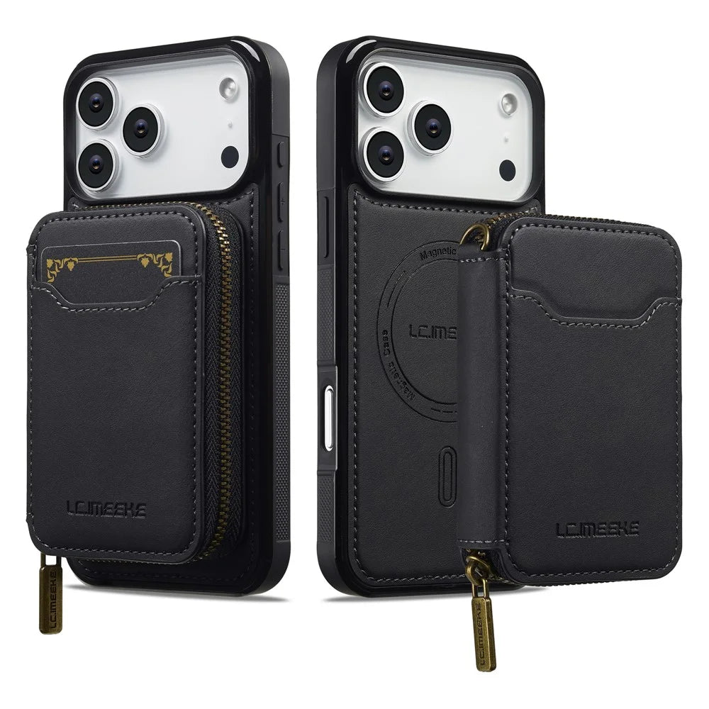 LC.IMEEKE L6 For iPhone 18 Pro / 17 Pro Magnetic Case Detachable Zipper Wallet Leather Coated PC + TPU Phone Cover - Black - 2
