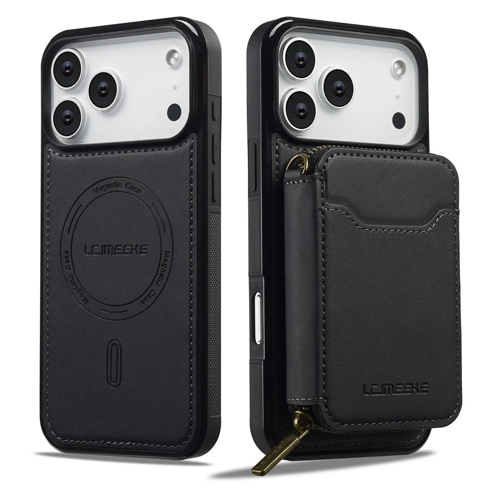 LC.IMEEKE L6 For iPhone 18 Pro / 17 Pro Magnetic Case Detachable Zipper Wallet Leather Coated PC + TPU Phone Cover - Black - 3