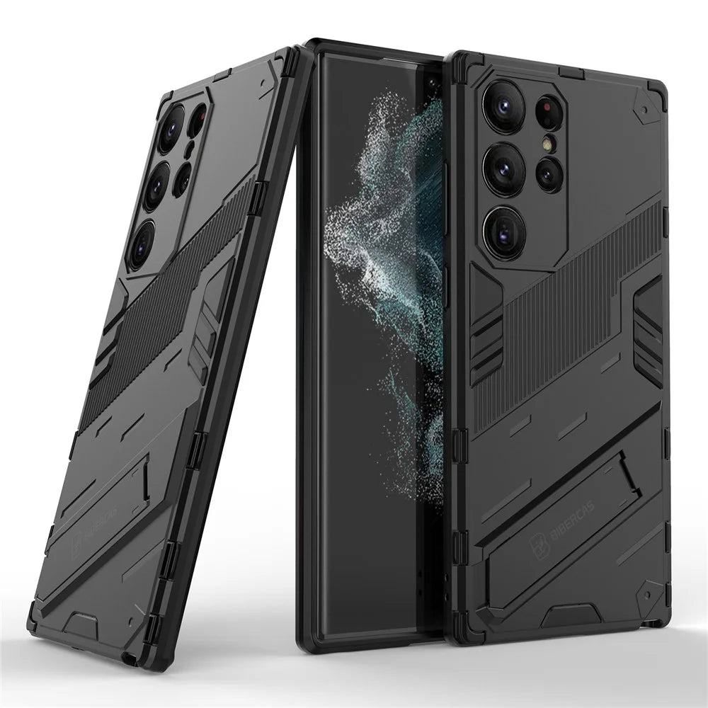 Kickstand Phone Case for Samsung Galaxy S23 Ultra, Drop-proof Hybrid PC + TPU Protective Cover - Black - 2
