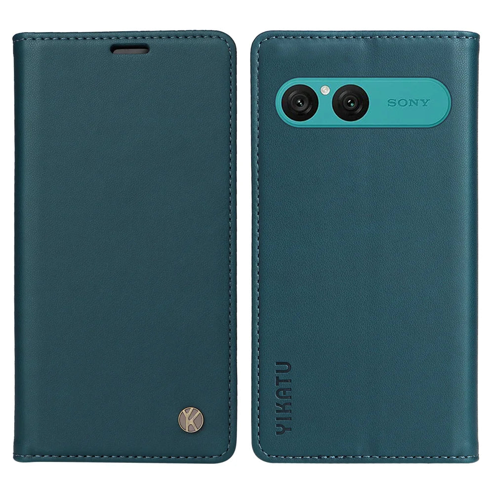 YIKATU For Sony Xperia 10 VII Phone Cases  Magnetic Closure PU Leather Mobile Cover - Green - 1