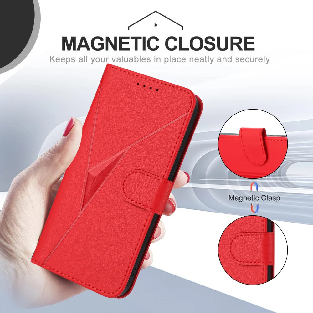 For vivo V60 Lite 5G Case Triangle Imprint Leather Phone Cover with Lanyard - Red - 2
