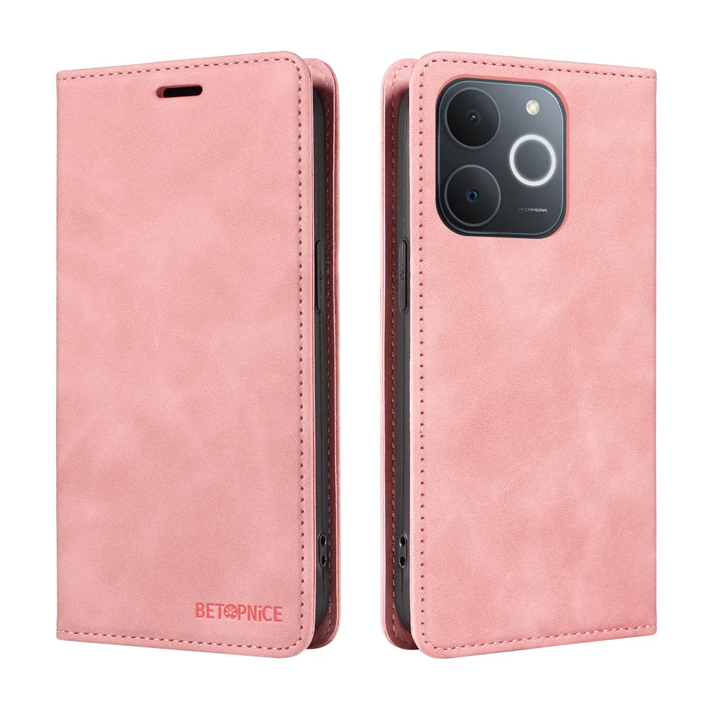 BETOPNICE For Realme C71 4G (India) Case  Magnetic Closure RFID Blocking Wallet Stand Leather Phone Cover - Pink - 2