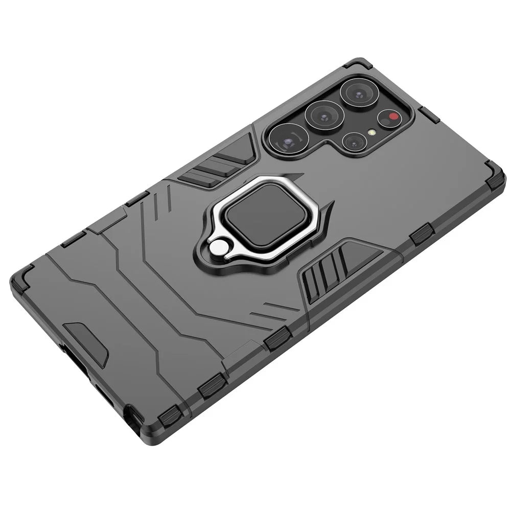 Anti-scratch Phone Case For Samsung Galaxy S23 Ultra, Ring Holder Kickstand Protective Phone Cover - Black - 5