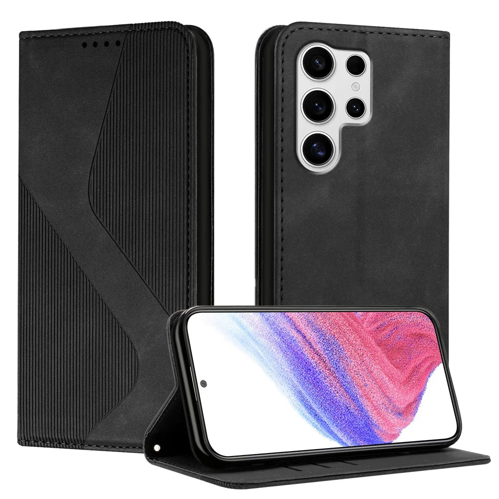 For Samsung Galaxy S25 Ultra Phone Cover Skin-touch Feel Leather Wallet Case with Stand - Black - 1
