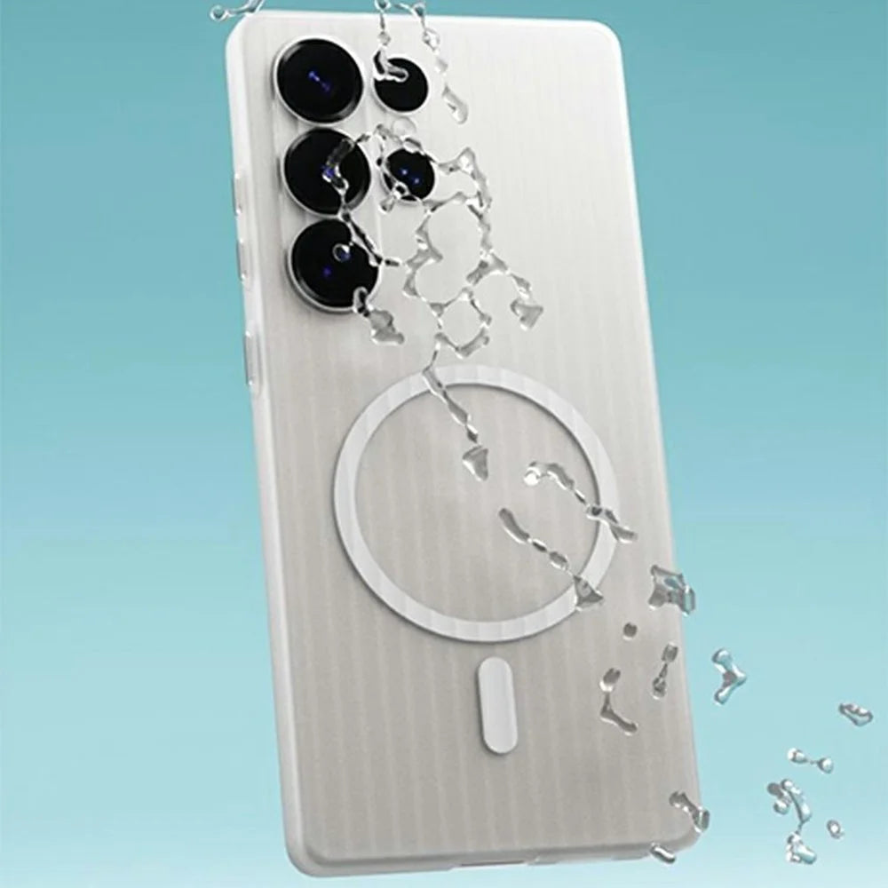 For Samsung Galaxy S25 Ultra Magnetic Case Corrugated Texture Hard PC Phone Cover - Transparent White - 6
