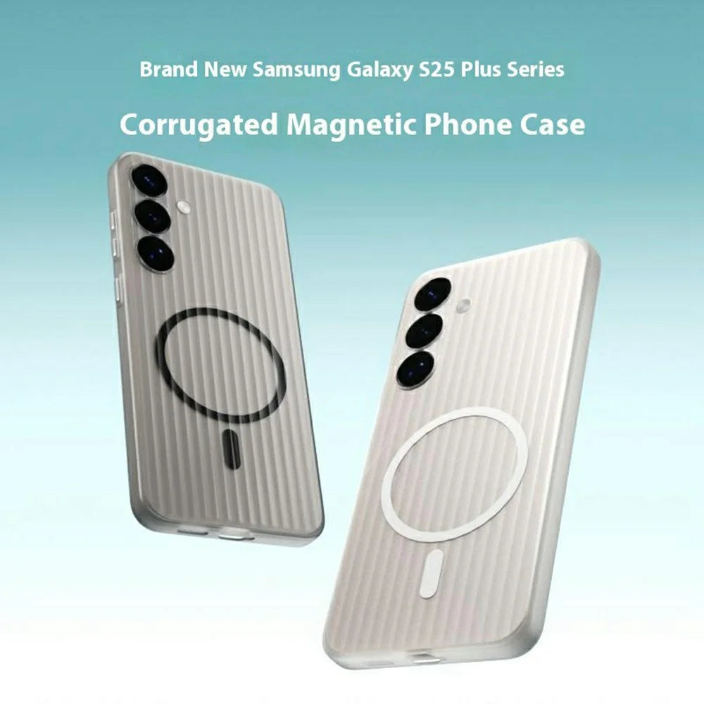 For Samsung Galaxy S25 Magnetic Case Corrugated Texture Hard PC Phone Cover - Transparent White - 3