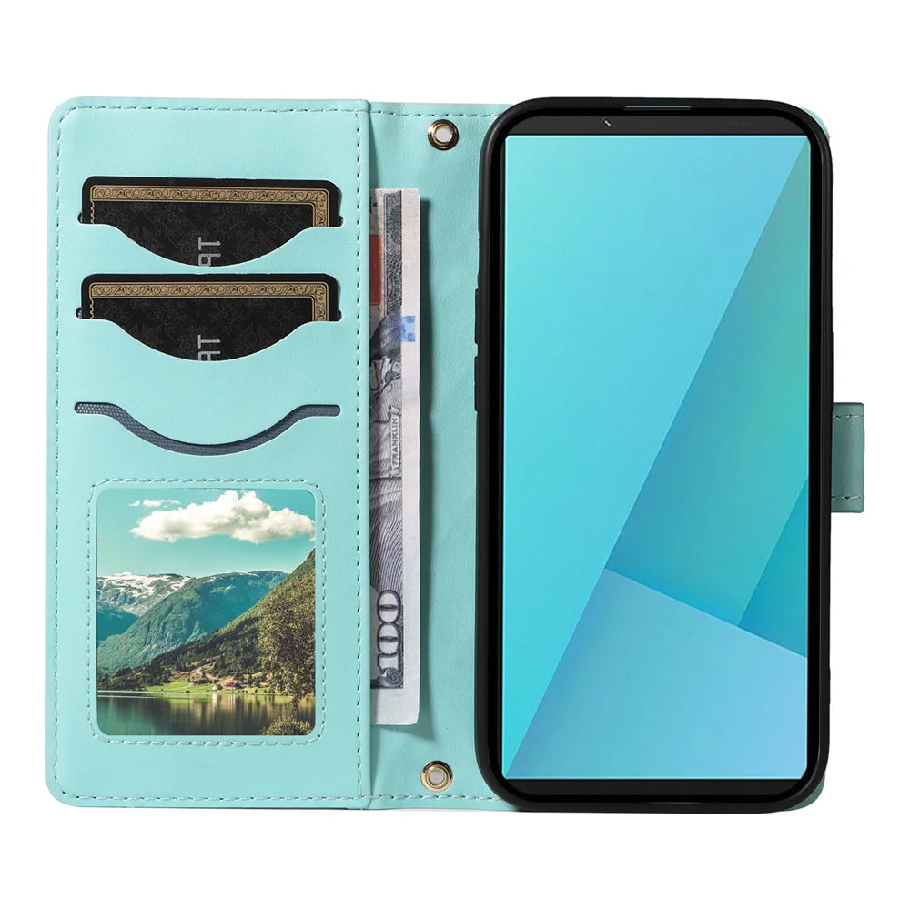 For Sony Xperia 10 VII Wallet Case Rhombus Leather Phone Cover with Strap - Green - 2