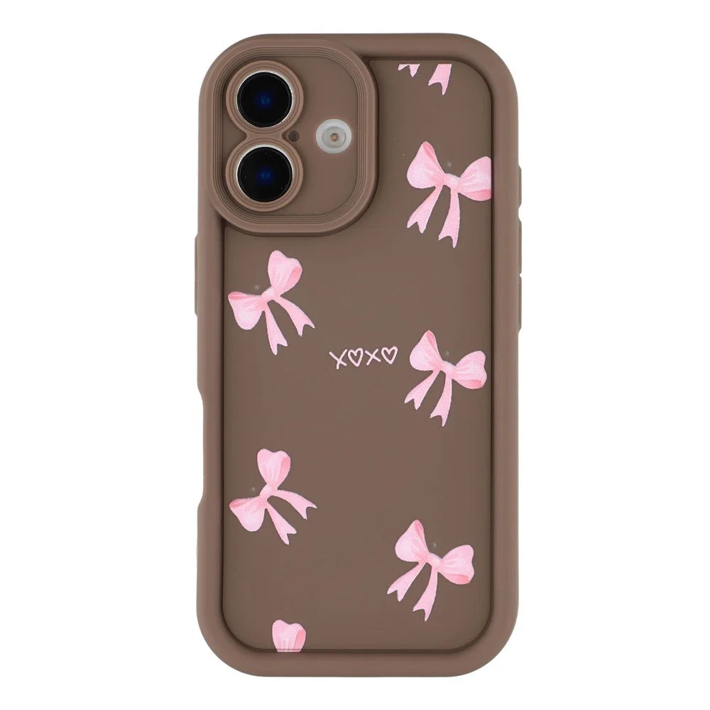 For iPhone 17 Case Aesthetic Pattern Print TPU Shockproof Phone Cover - Bow / Brown - 3