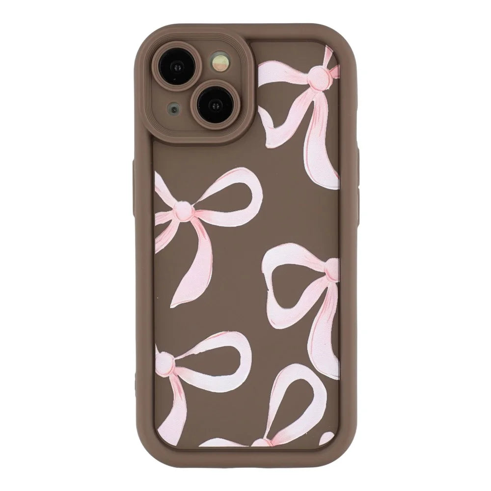 For iPhone 15 Plus Case Aesthetic Pattern Print TPU Shockproof Phone Cover - Big Bow / Brown - 3