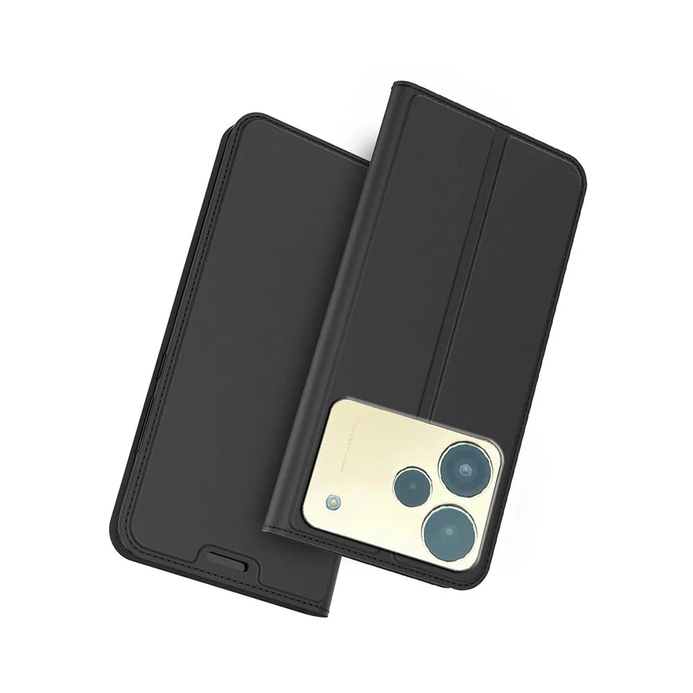 For Realme P4 5G Case PU Leather Phone Cover with Card Holder Stand - Black - 1