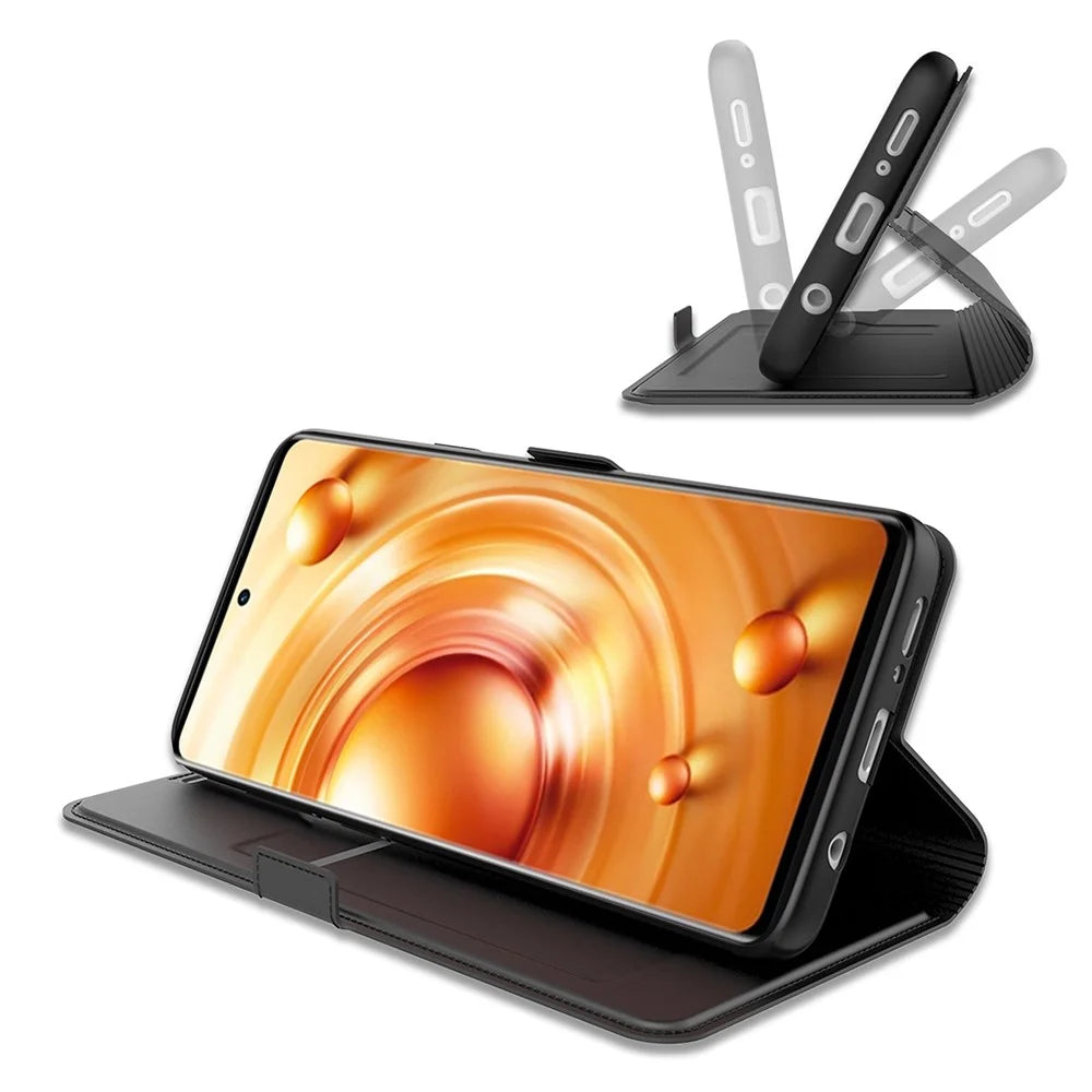 For vivo V60 Lite 5G Case Shockproof TPU Inner Shell Leather Phone Cover Card Slot - Black - 3