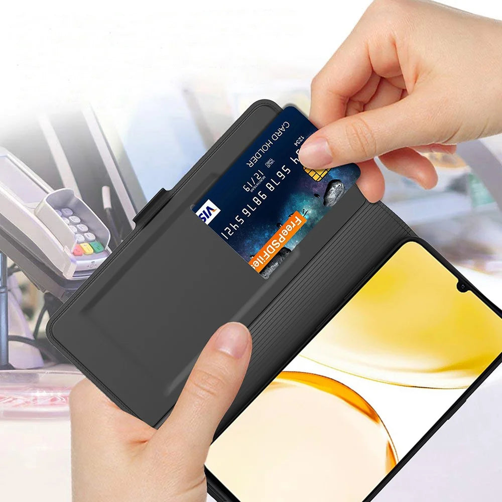 For Realme 15 Pro 5G Case Shockproof TPU Inner Shell Leather Phone Cover Card Slot - Black - 5