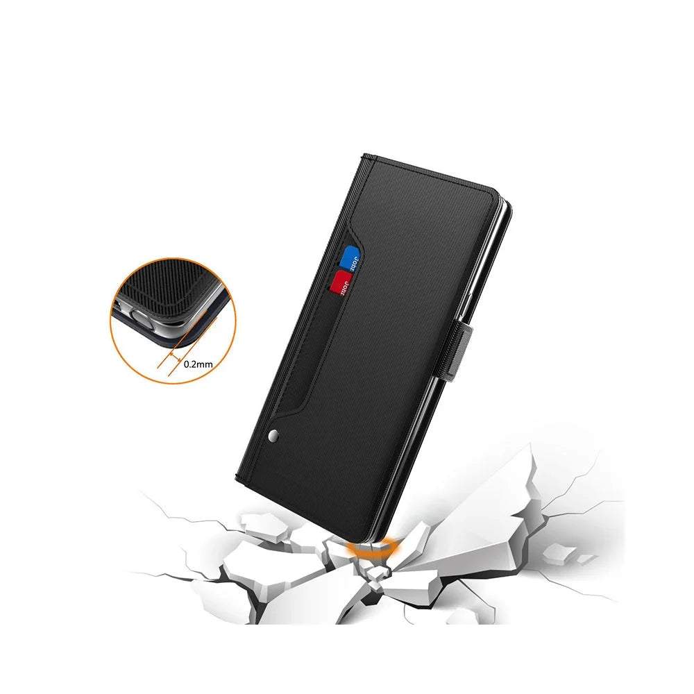 For Realme 15 5G Case Stand PU Leather Phone Cover Card Holder Mirror - Black - 4
