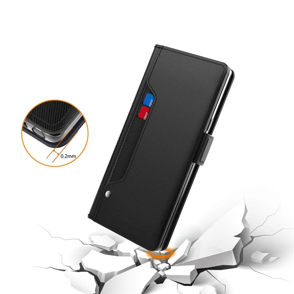 For Samsung Galaxy A08 5G / A08 4G / A07 4G Case Stand PU Leather Phone Cover Card Holder Mirror - Black - 4