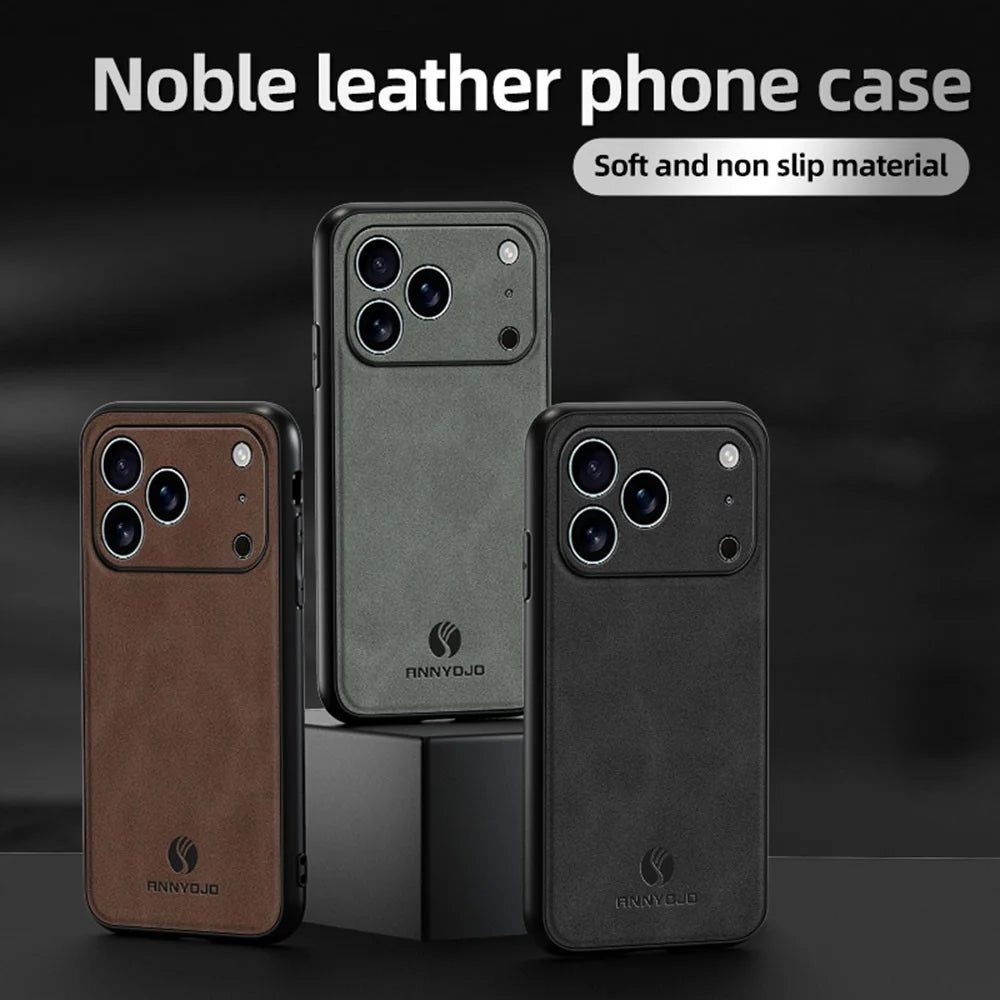 ANNYOJO For iPhone 17 Pro Case PU Leather + PC + TPU Anti Drop Phone Back Cover - Grey - 5