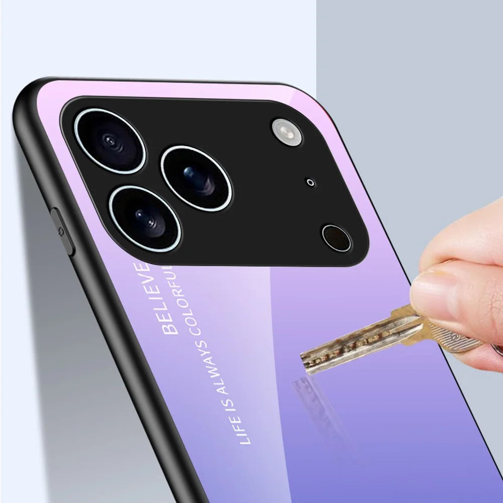 For iPhone 17 Pro Case Anti-Scratch Tempered Glass + PC + TPU Phone Cover - Gradient Pink Blue - 2