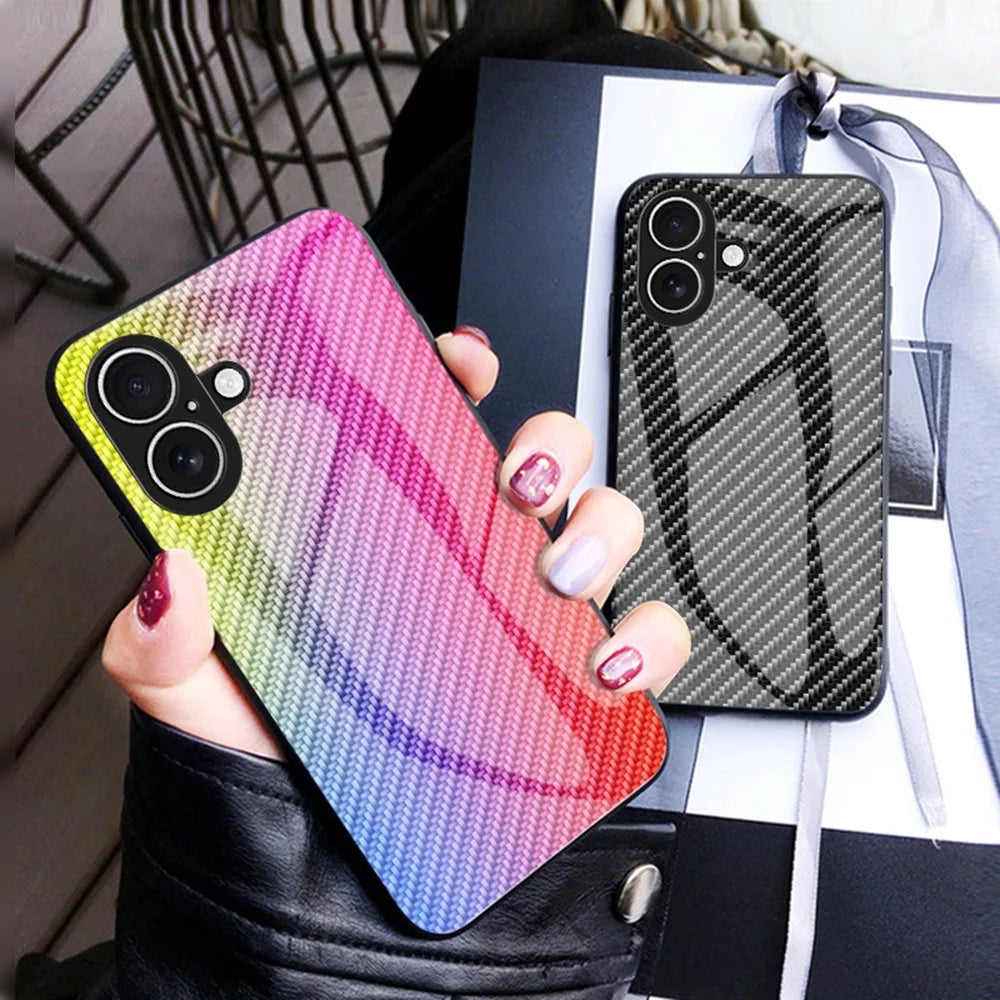 For iPhone 17 Case Tempered Glass Shockproof Phone Cover - Black Fiber - 6