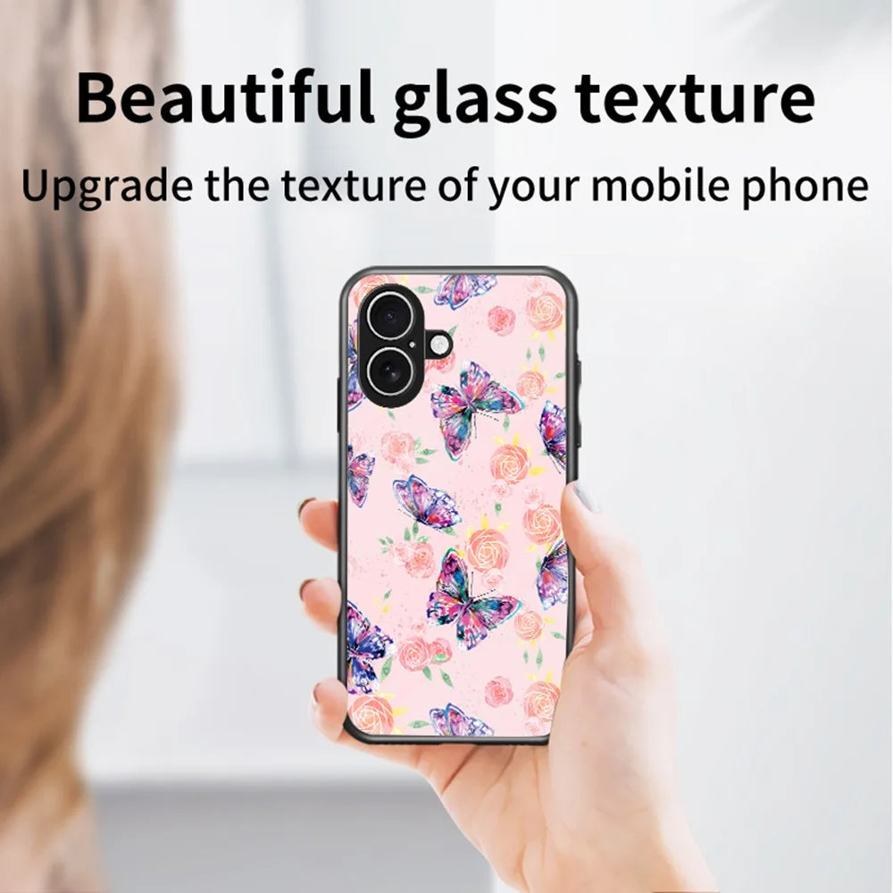 For iPhone 17 Case Butterfly Pattern TPU + Tempered Glass Protective Phone Cover - Colorful Butterfly - 4