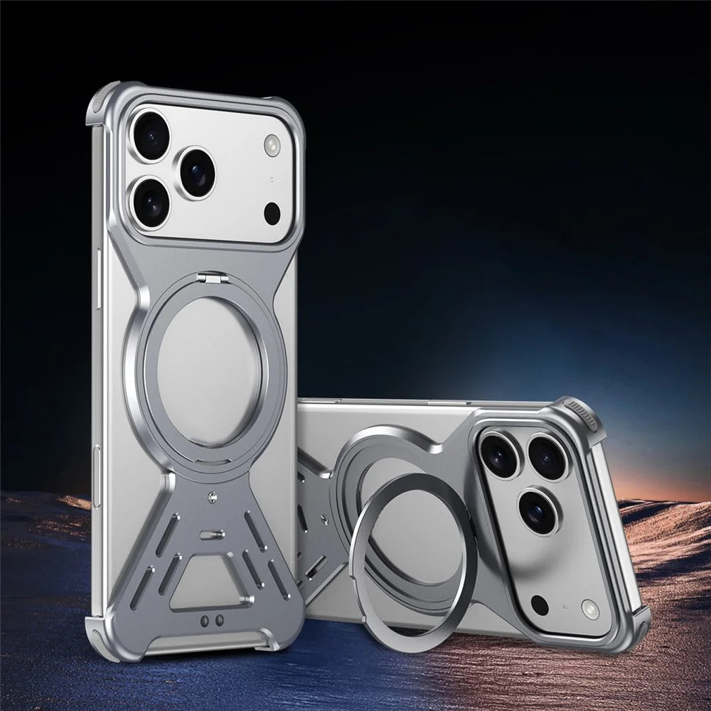 For iPhone 17 Pro Max Bumper Case Compatible with MagSafe Rotating Kickstand Metal Phone Cover - Grey - 2